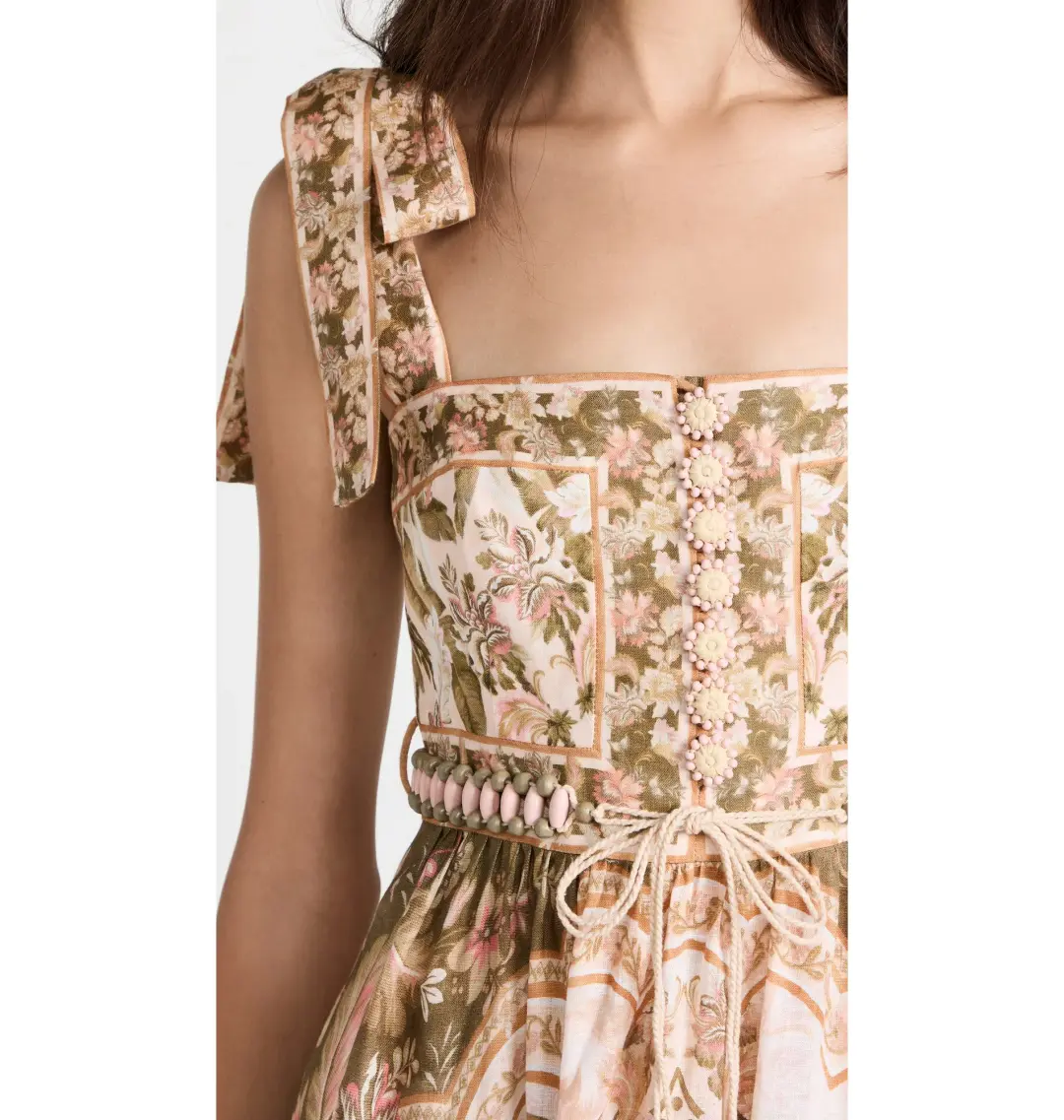Zimmermann Lyre Picnic Dress in Khaki Palm Size 3 / AU 14 for rent on The Volte - main image