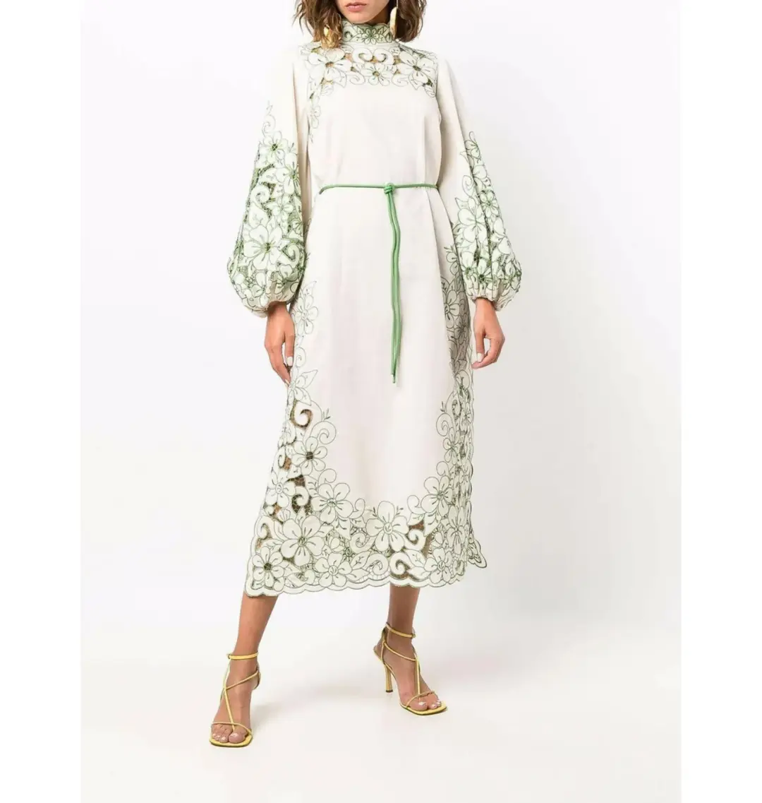 Zimmermann Teddy Floral Midi Dress Cream/Green Size 1 / AU 10 for rent on The Volte - main image