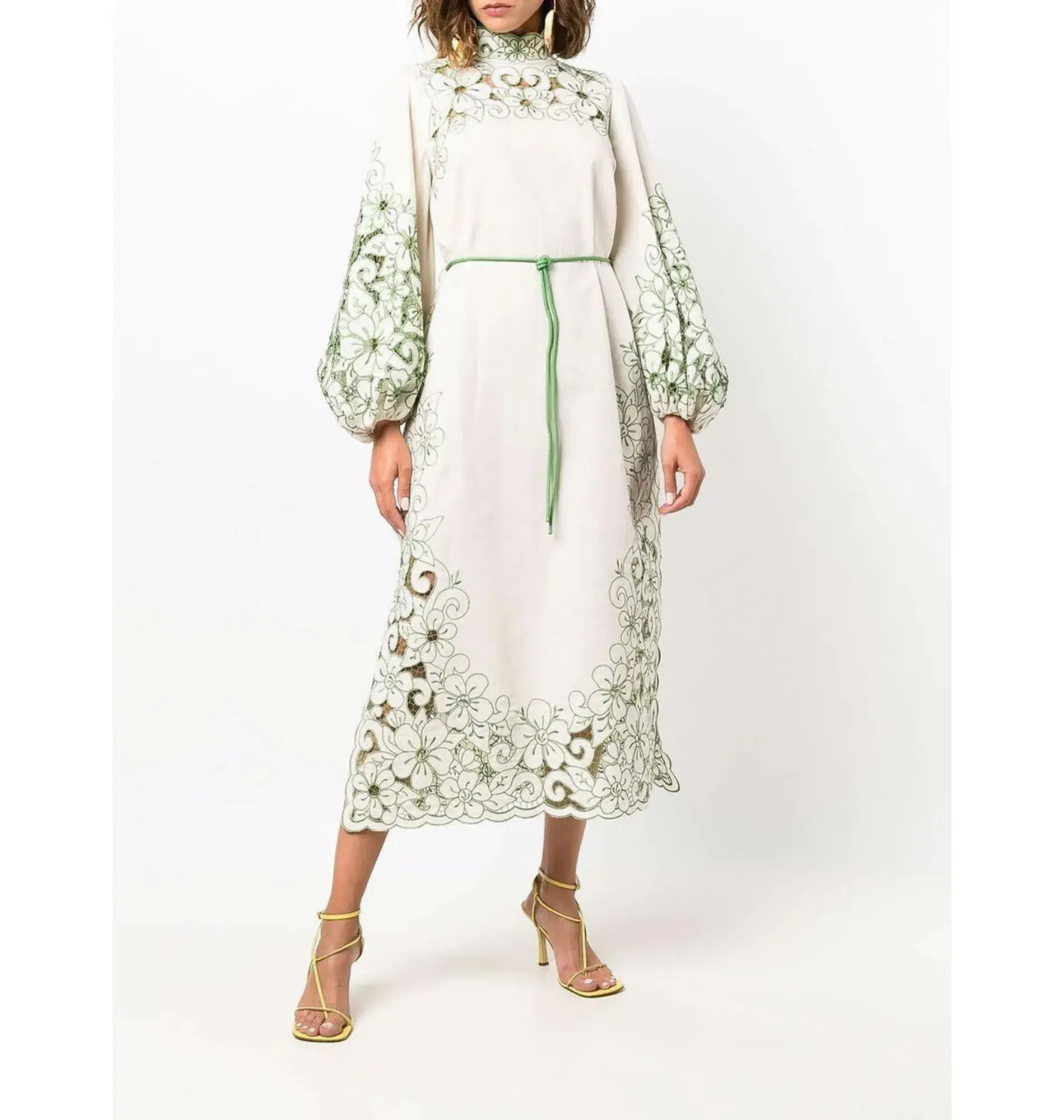 Zimmermann Teddy Floral Midi Dress Cream/Green Size 1 / AU 10 - Image 1