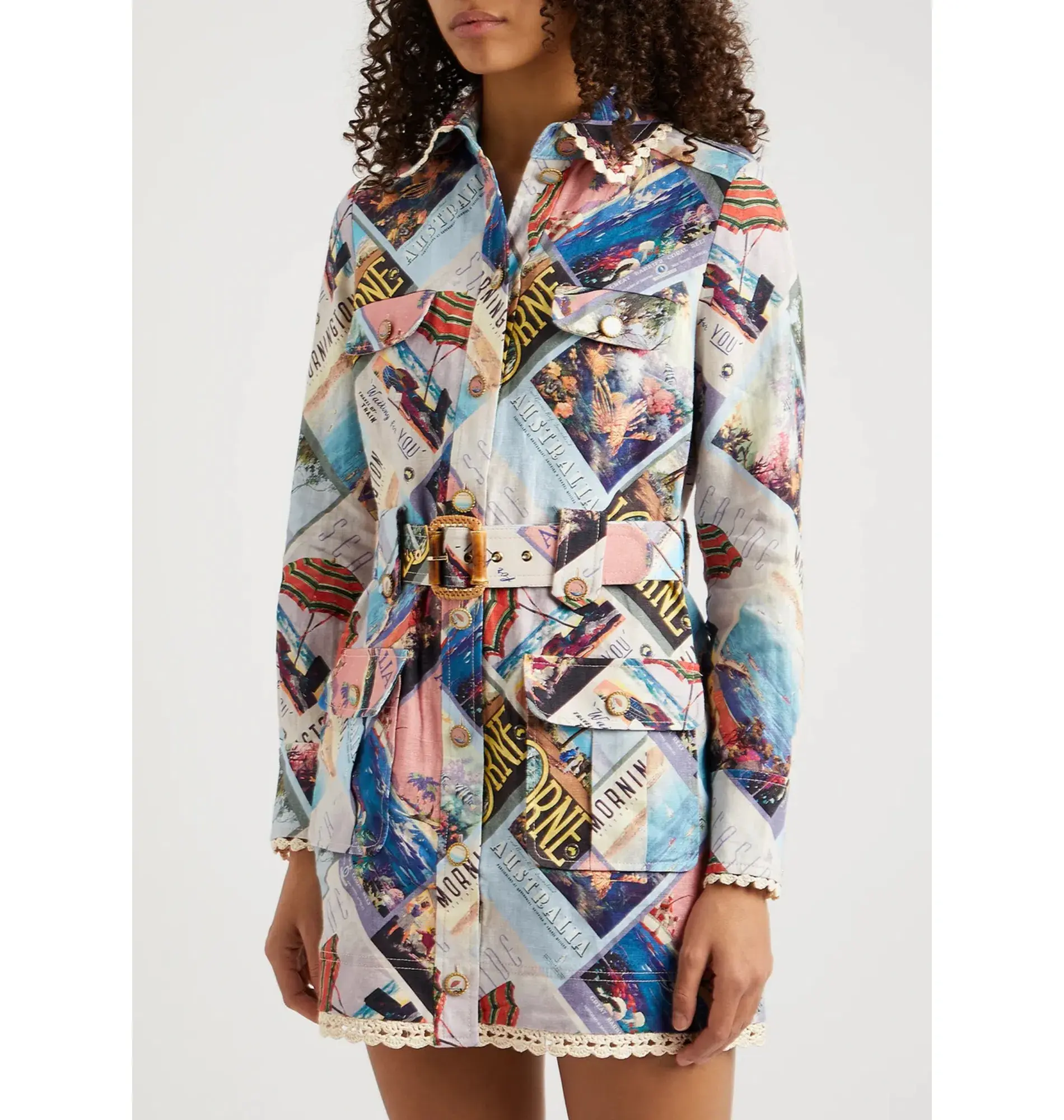 Zimmermann Postcard Shirt Mini Dress Print Size 2 / AU 12 - Image 2