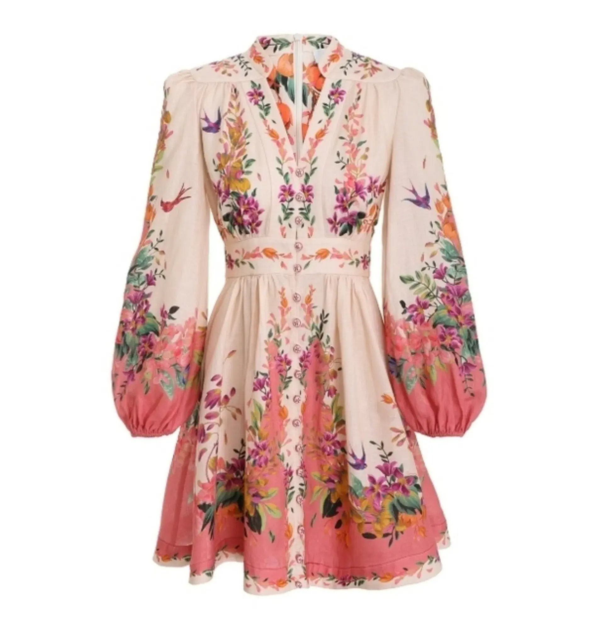 Zimmermann Tropicana Plunge Mini Dress Cream Floral Size 3 / AU 14 - Image 6