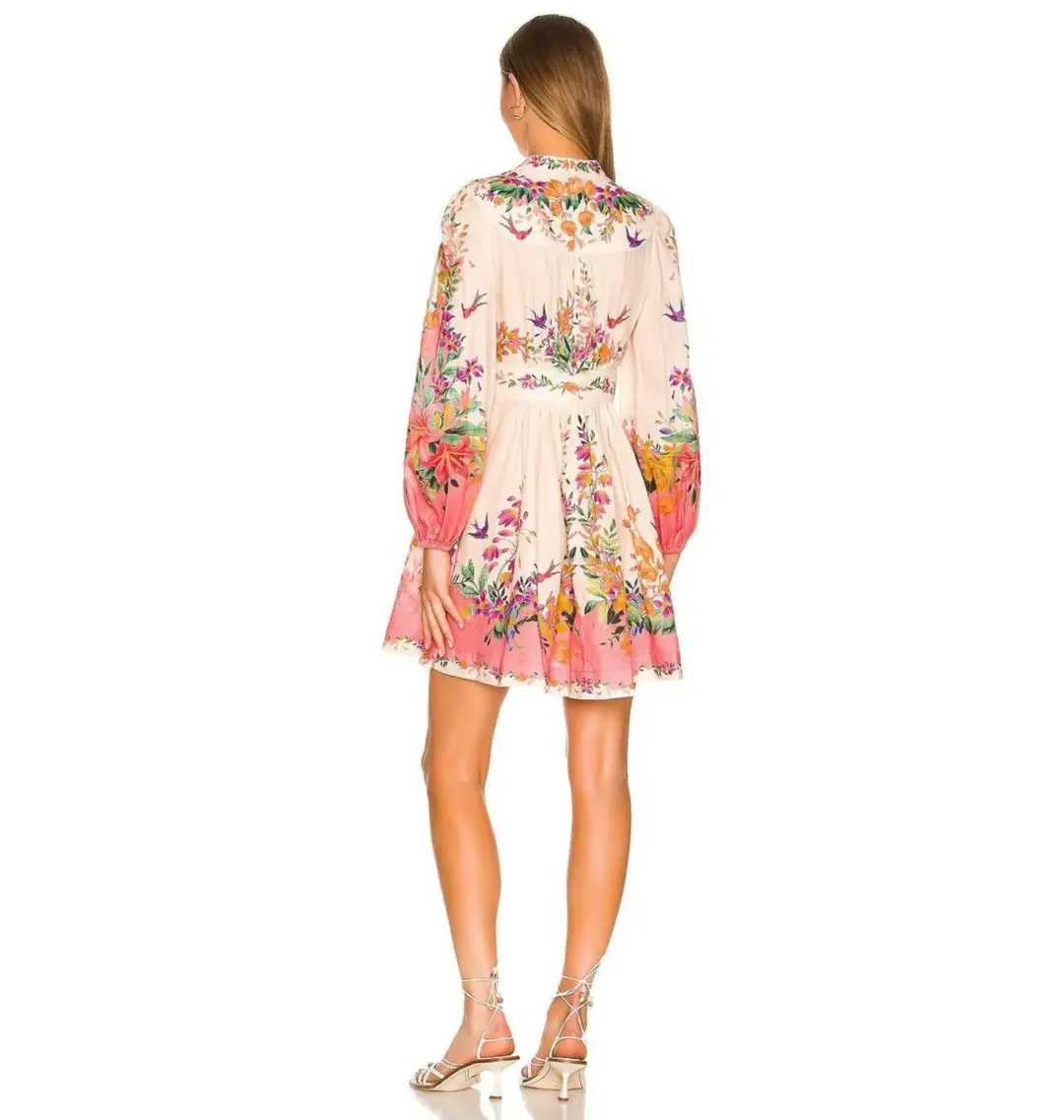 Zimmermann Tropicana Plunge Mini Dress Cream Floral Size 3 / AU 14 for rent on The Volte - main image