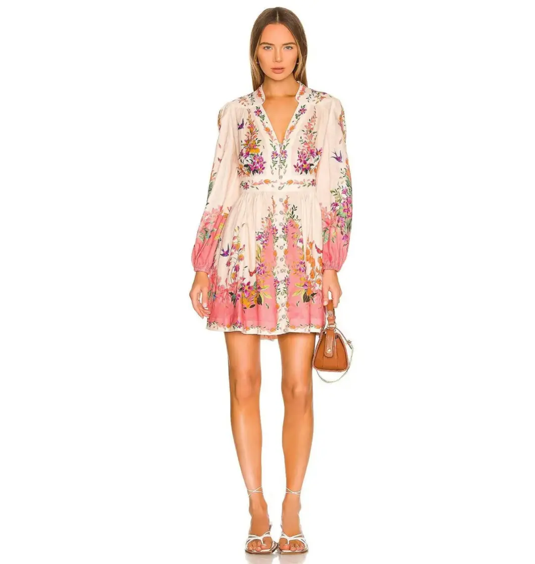 Zimmermann Tropicana Plunge Mini Dress Cream Floral Size 3 / AU 14 for rent on The Volte - main image