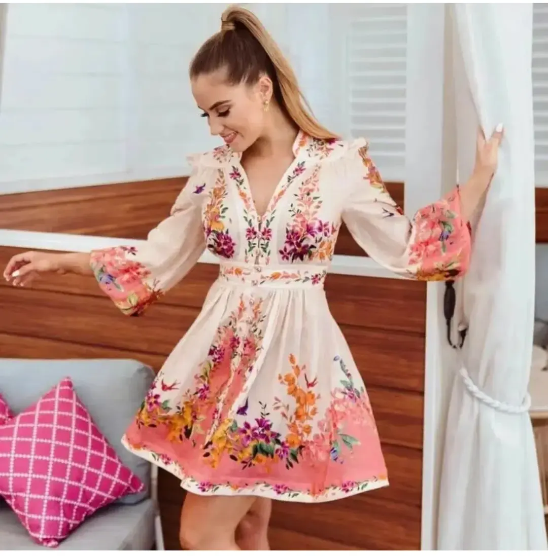 Zimmermann Tropicana Plunge Mini Dress Cream Floral Size 3 / AU 14 for rent on The Volte - main image