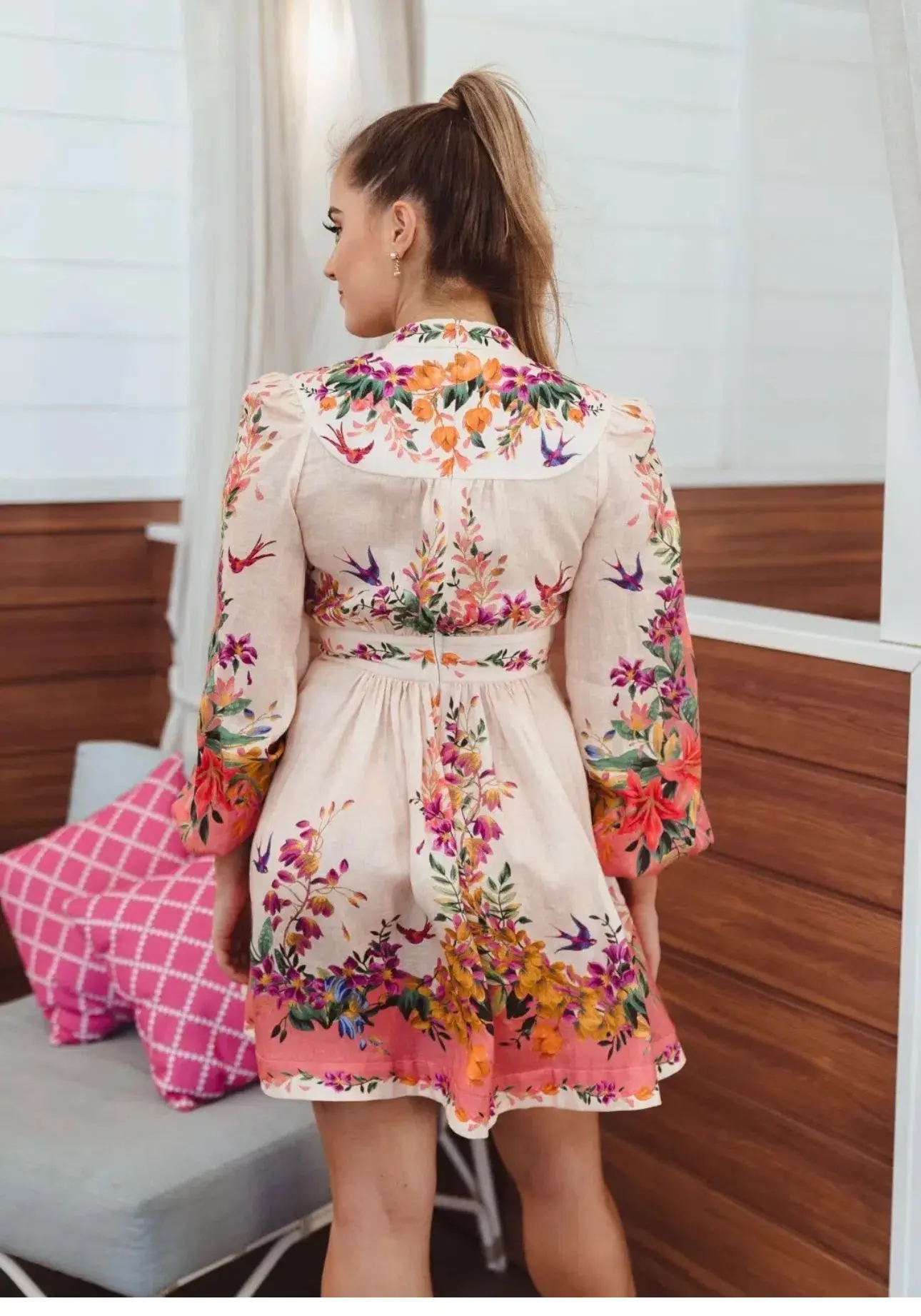 Zimmermann Tropicana Plunge Mini Dress Cream Floral Size 3 / AU 14 - Image 3