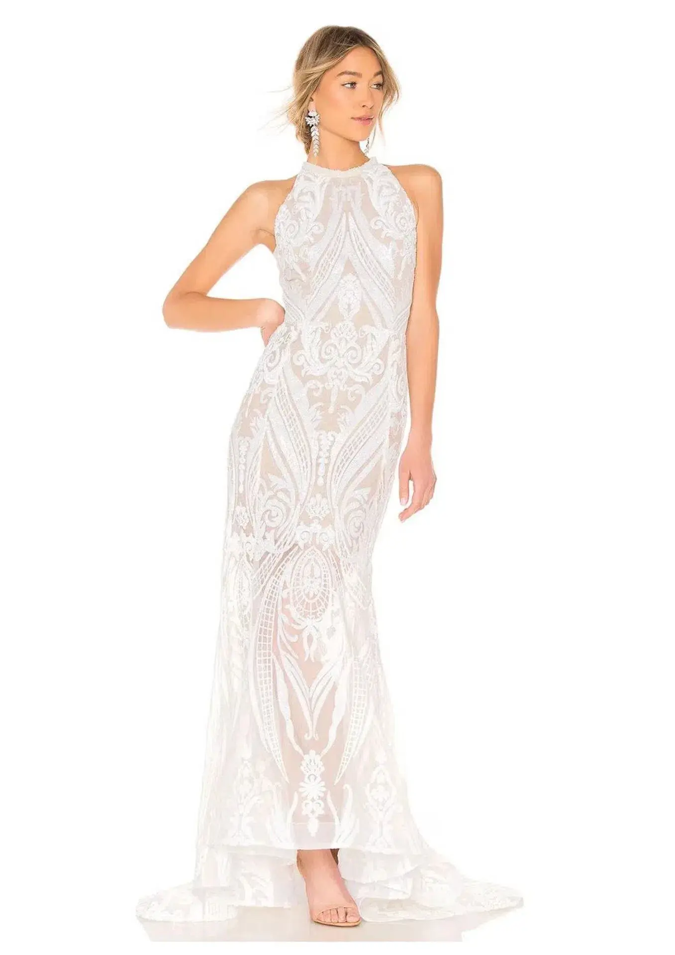 Bronx and Banco Ester Gown White Beaded Size AU 8 (US 4) - Image 1