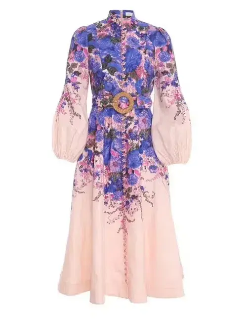 Zimmermann High Tide Buttoned Midi Dress Purple Ikat Floral Size 2 / AU UK 12 - Image 3