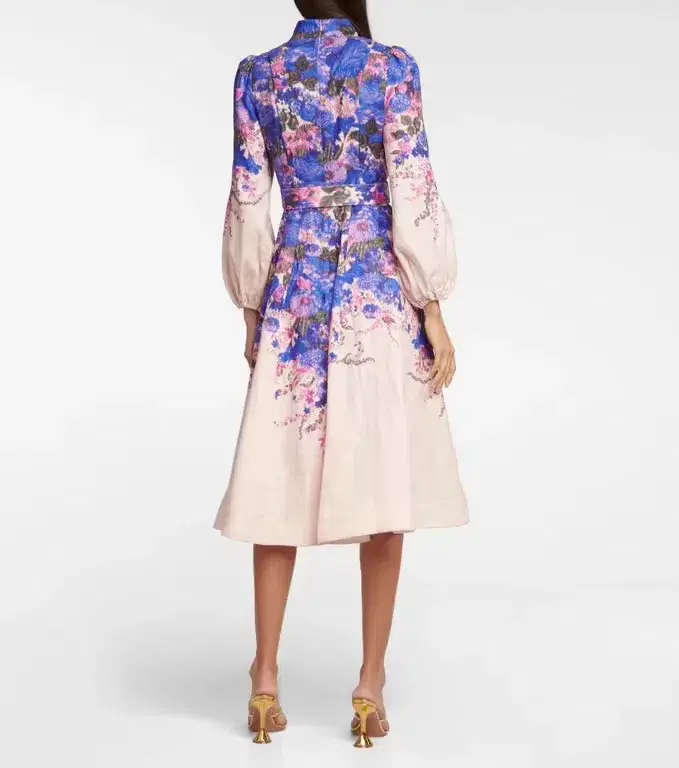 Zimmermann High Tide Buttoned Midi Dress Purple Ikat Floral Size 2 / AU UK 12 - Image 2