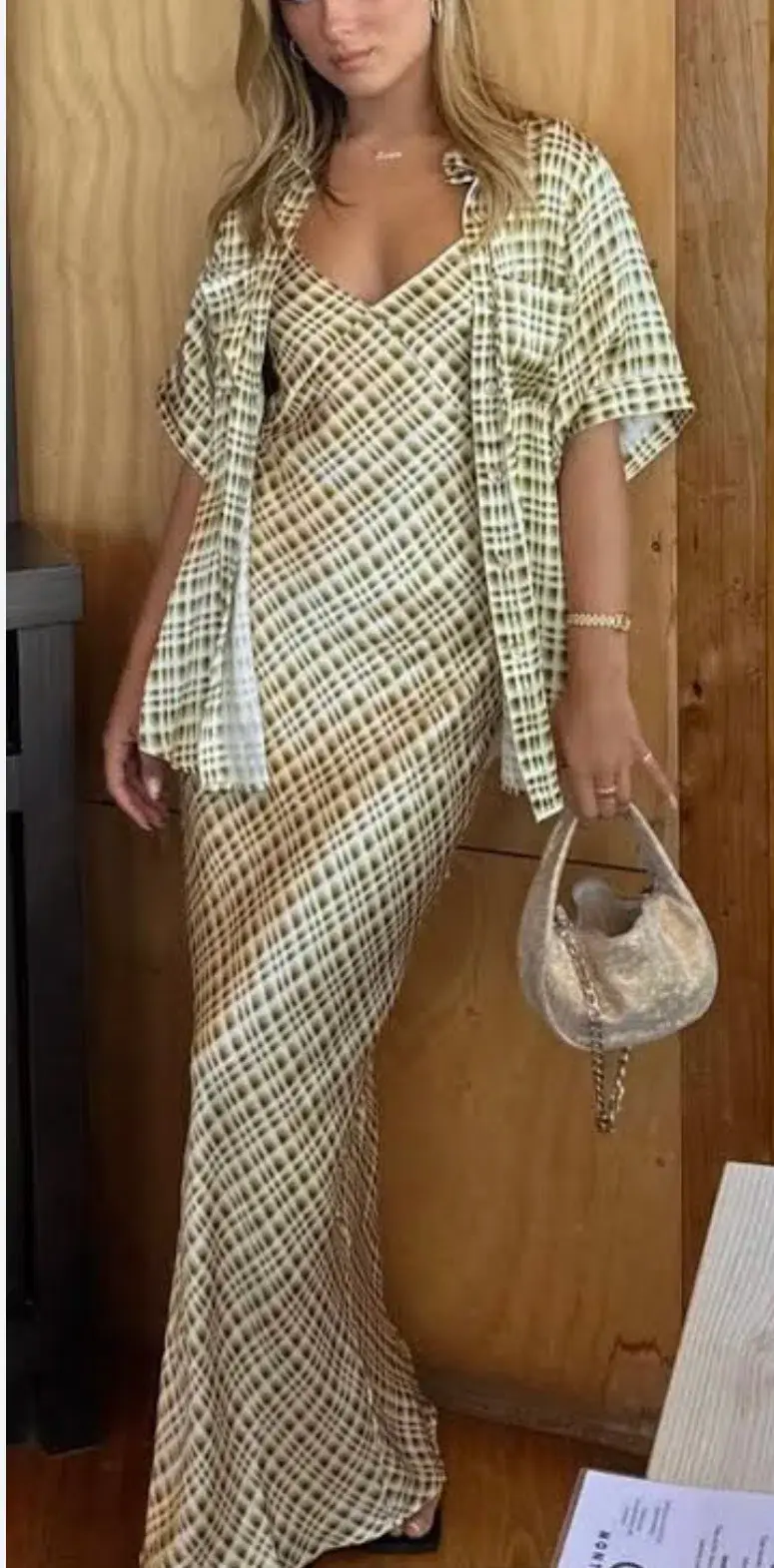 Dissh Dilan Vacation Shirt and Satin Slip Dress Set Print Size 6 for rent on The Volte - main image