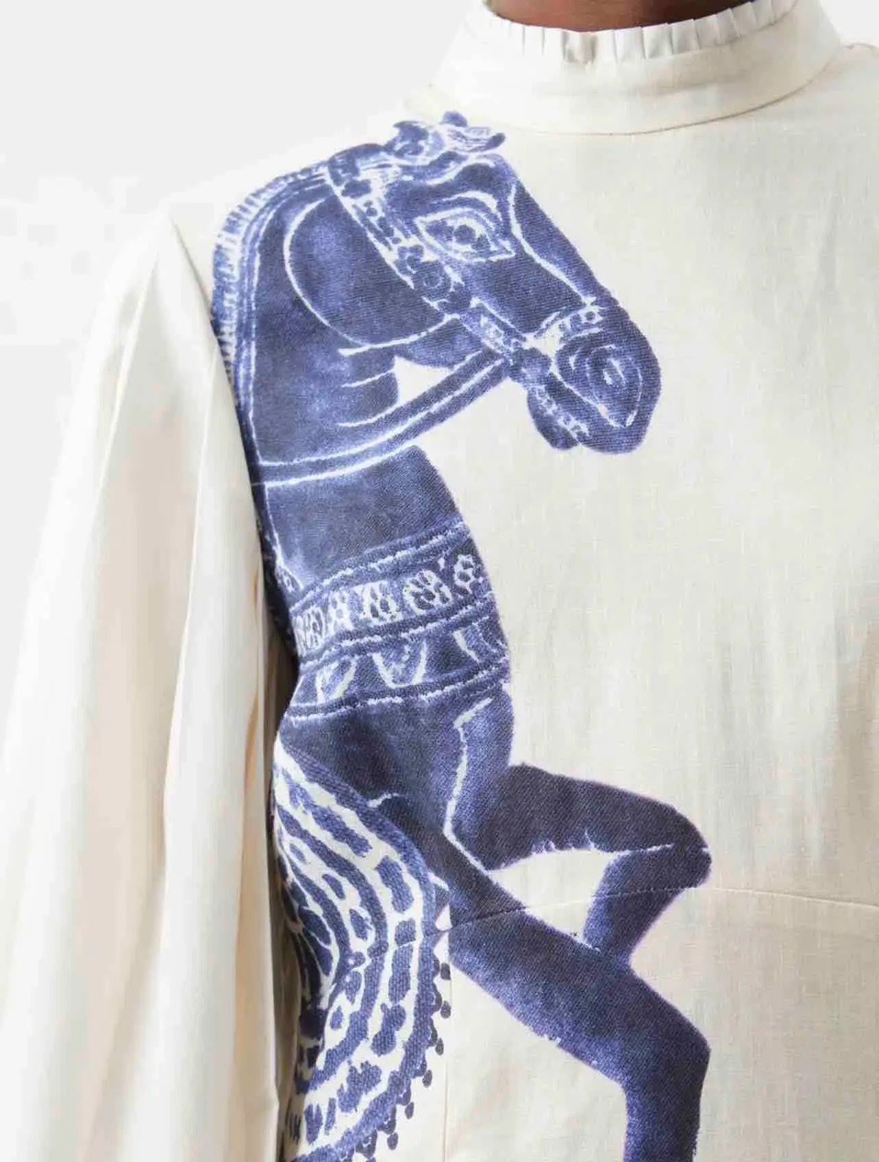 Alemais Rider Pleat Sleeve Midi Dress Cream/Blue Size 14 - Image 4