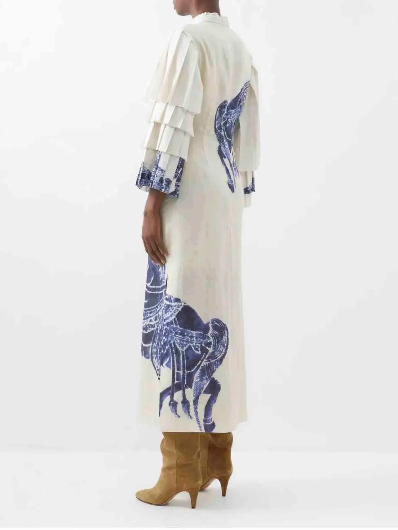 Alemais Rider Pleat Sleeve Midi Dress Cream/Blue Size 14 - Image 5