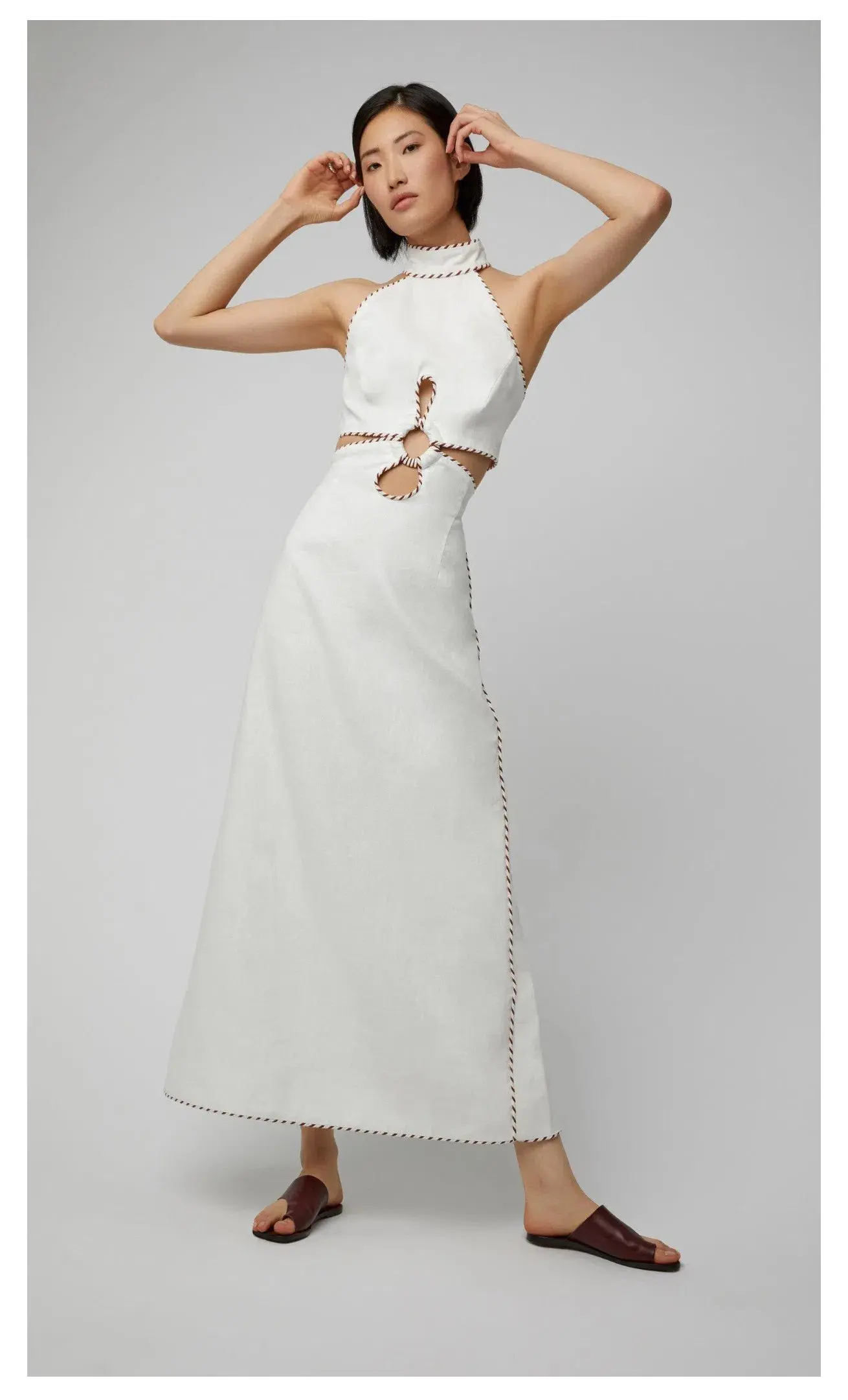 Zimmermann Braid-Trimmed Cut Out Linen Midi Dress White Size 1 / AU 10 - Image 1