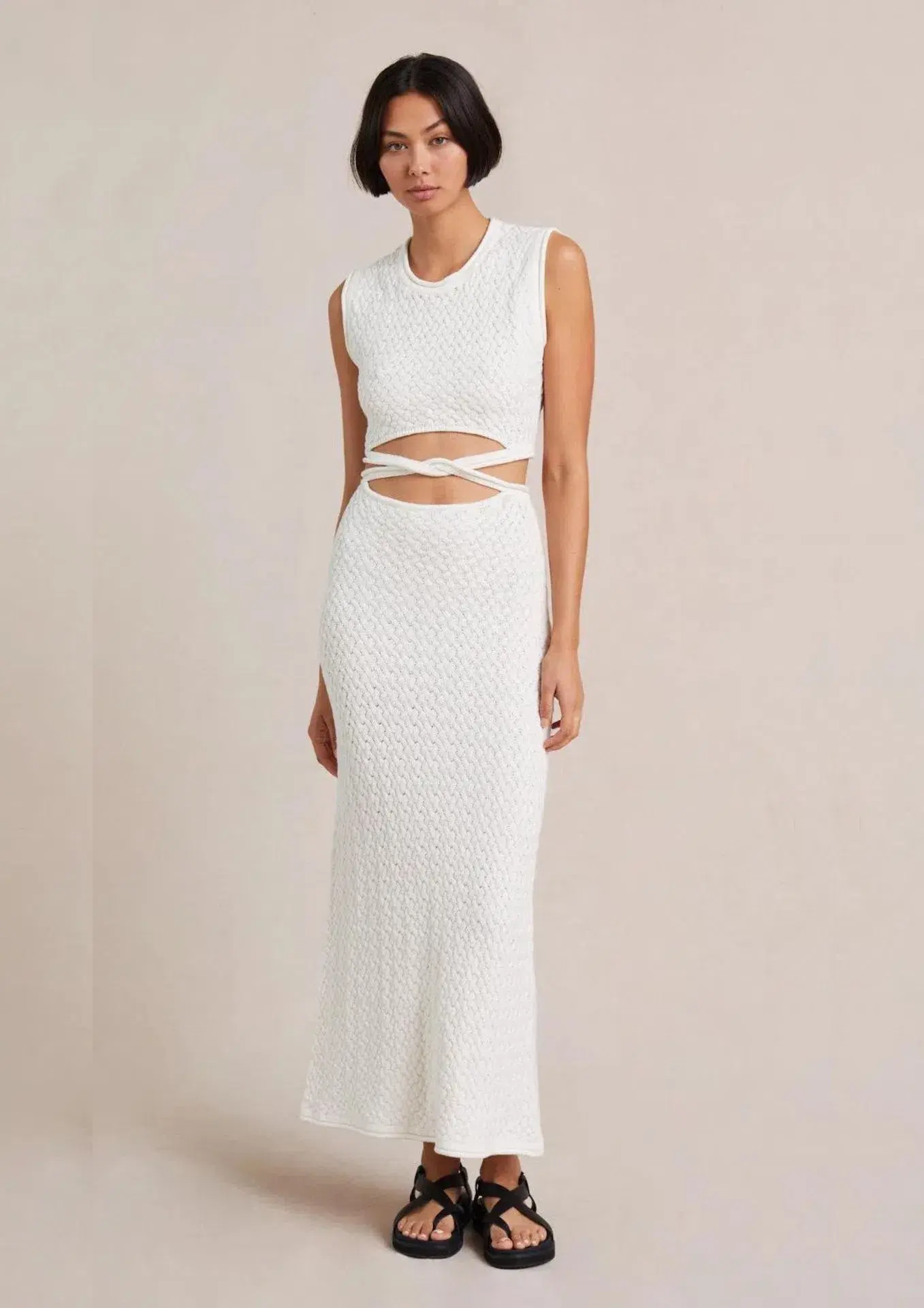 Bec & Bridge Effie Knit Cut Out  Midi Dress White Size 8 - Image 1