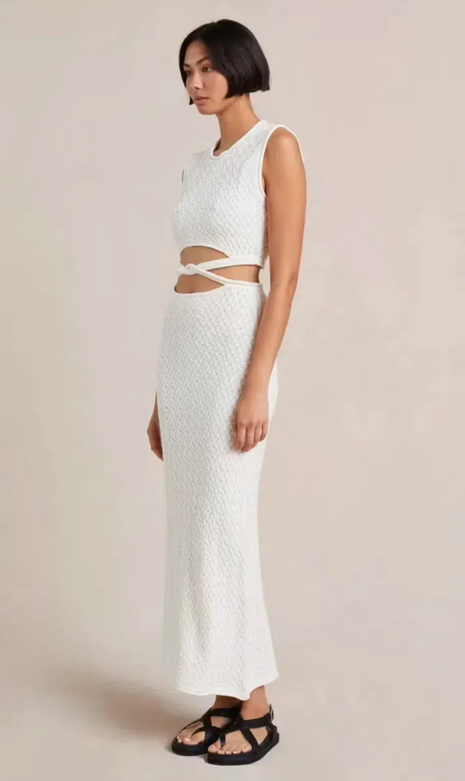 Bec & Bridge Effie Knit Cut Out  Midi Dress White Size 8 - Image 2