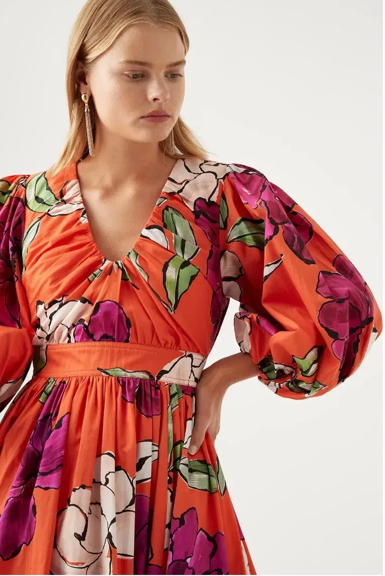 Aje Marlene Floral Midi Dress Vivid Camellia Size 4 - Image 4