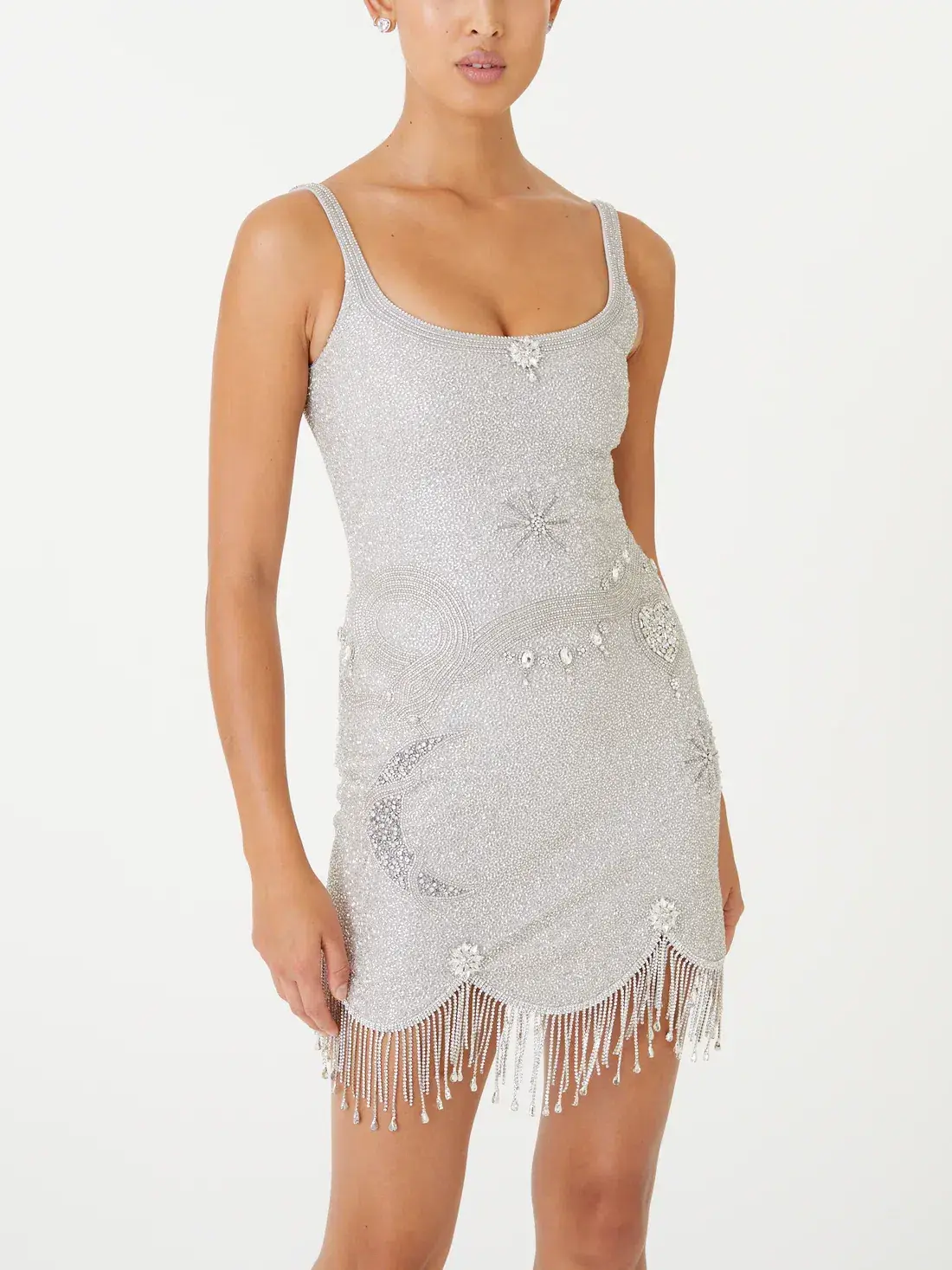Clio Peppiatt Charm Fringe Mini Dress Silver Size XS / AU 6 - Image 2