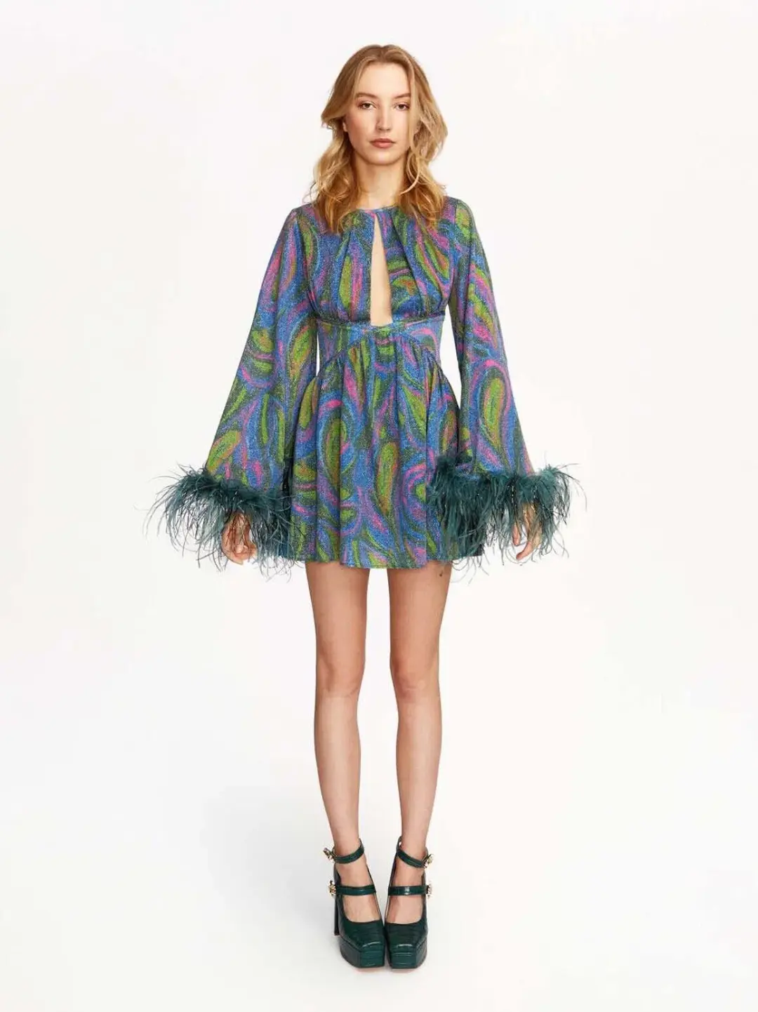 Alice McCall Swan Lake Feather Mini Dress in Clover Size 6 for rent on The Volte - main image