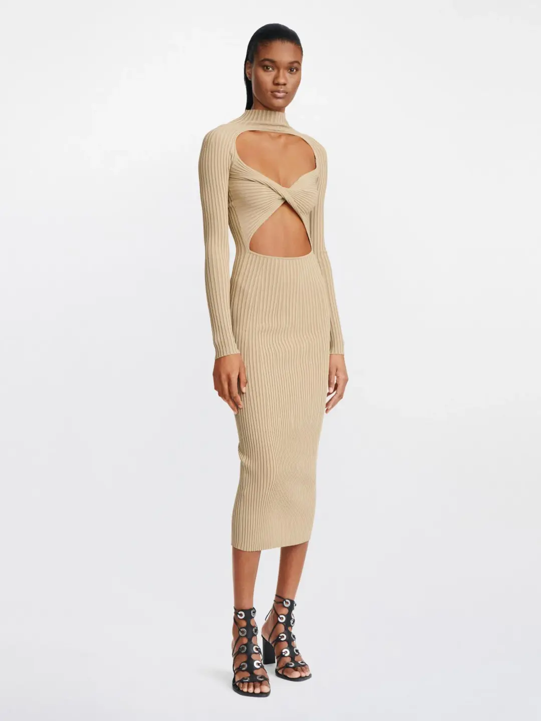 Dion Lee Stripe Rib Twist Dress Sahara Size 10 for rent on The Volte - main image