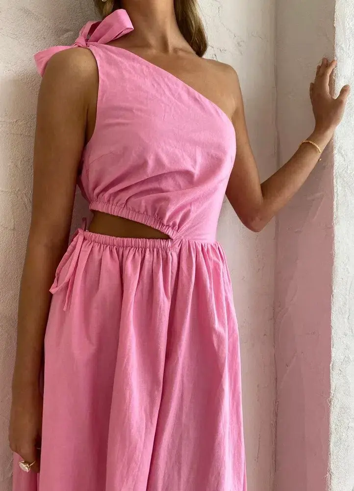 By Nicola Gabriella One Shoulder Midi Dress in Pink Grapefruit Size 10 - Image 3