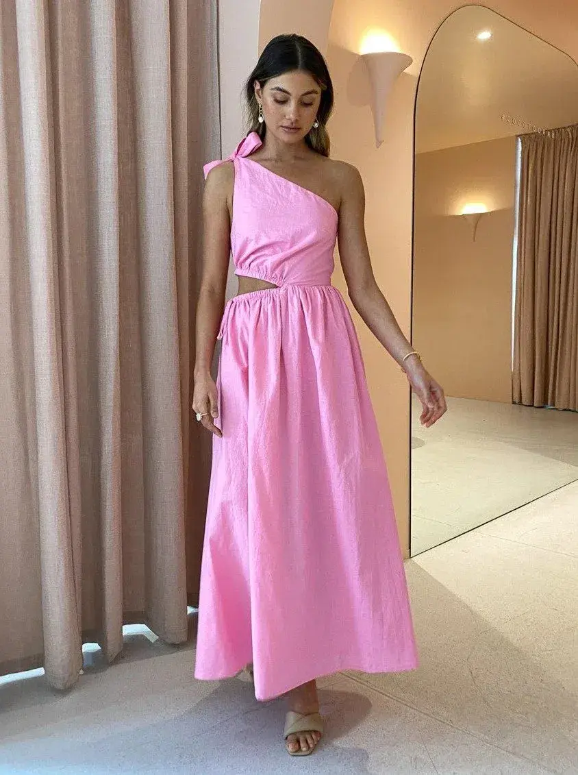 By Nicola Gabriella One Shoulder Midi Dress in Pink Grapefruit Size 10 - Image 1