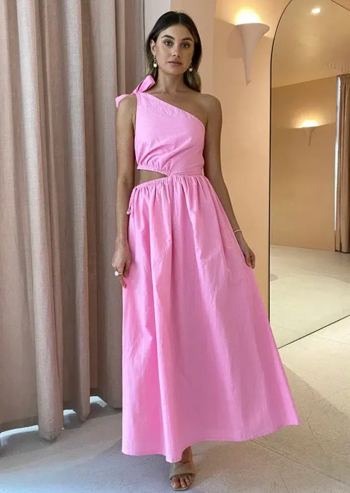 By Nicola Gabriella One Shoulder Midi Dress in Pink Grapefruit Size 10 - Image 2