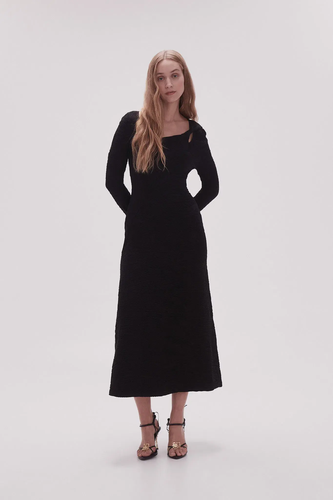 Aje Celeste Twist Knit Midi Dress Black Size M / AU 10 - Image 1