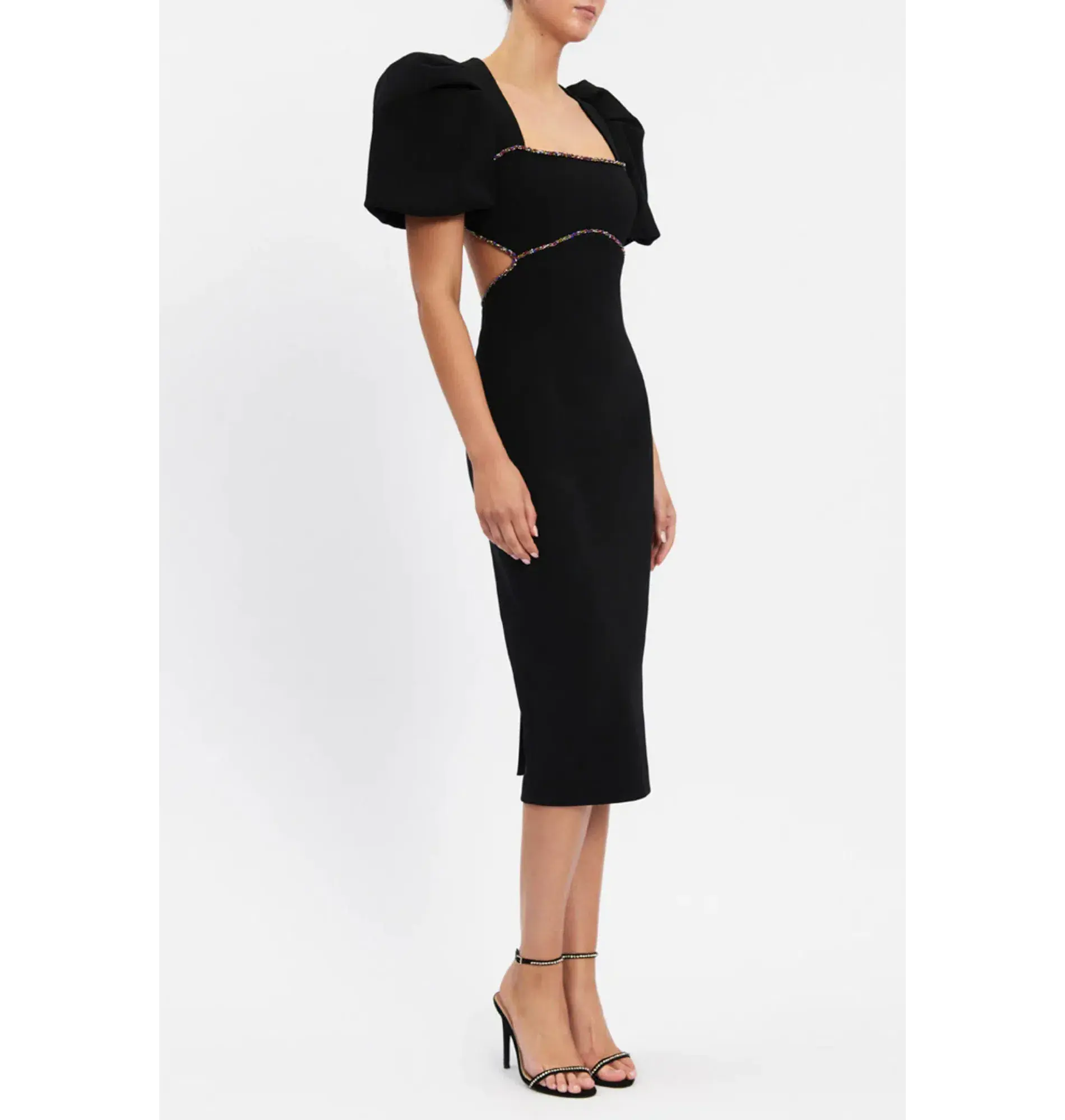 Rebecca Vallance Victoria Puff Sleeve Midi Dress in Black Size S / AU 12 - Image 2