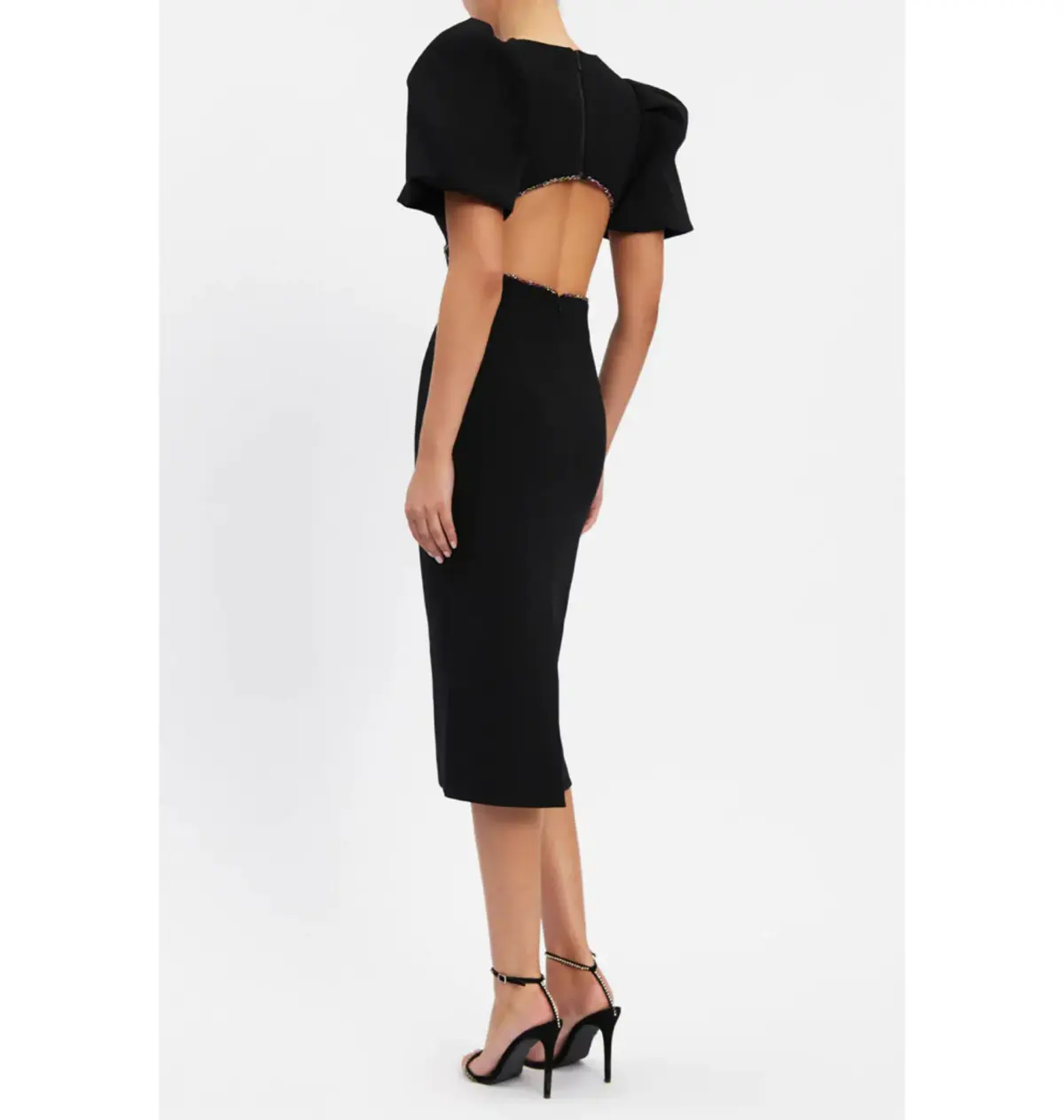 Rebecca Vallance Victoria Puff Sleeve Midi Dress in Black Size S / AU 12 - Image 3