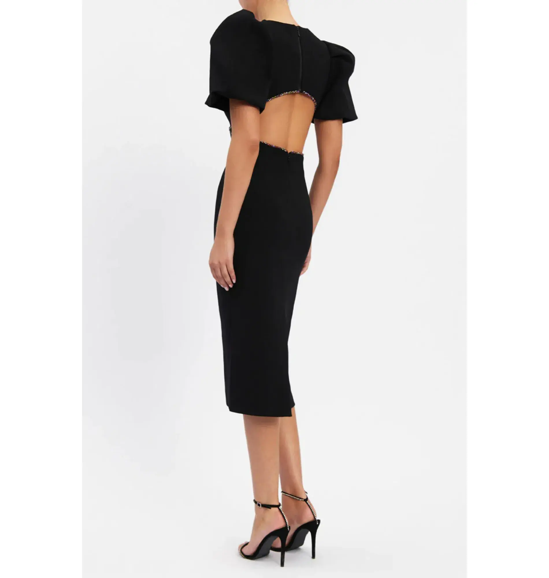 Rebecca Vallance Victoria Puff Sleeve Midi Dress in Black Size S / AU 12 - Image 3