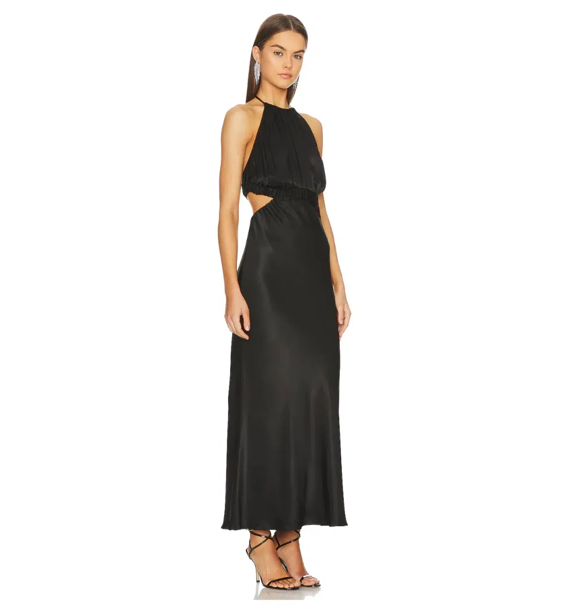 Shona Joy Angelica Ruched Open Back Midi Dress in Black Size 10 - Image 2