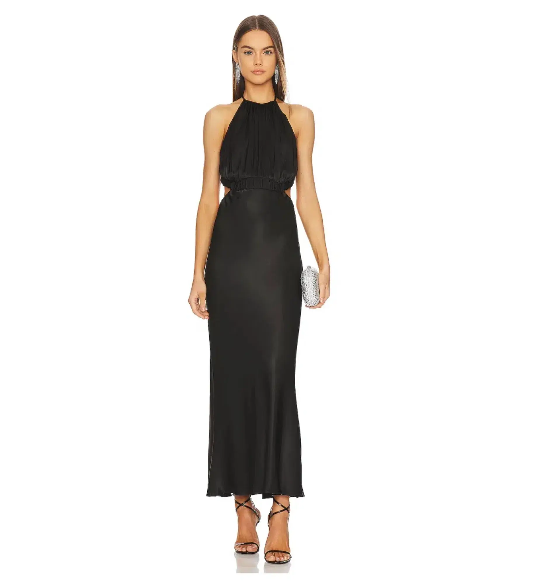 Shona Joy Angelica Ruched Open Back Midi Dress in Black Size 10 - Image 1