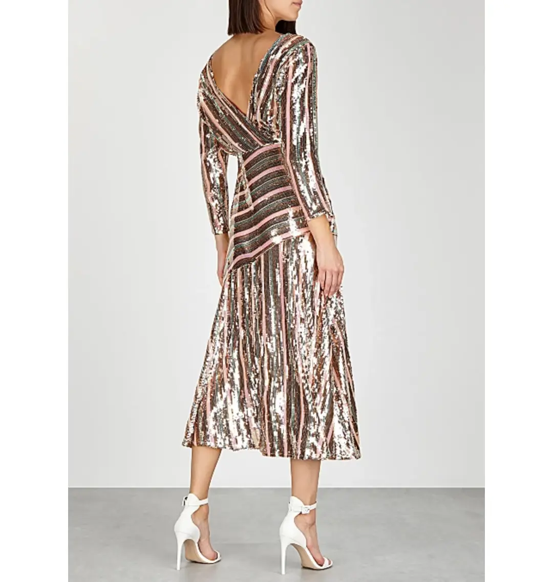 Rixo London Tyra Striped Sequined Crepe Midi Dress in Multi Size AU M for rent on The Volte - main image