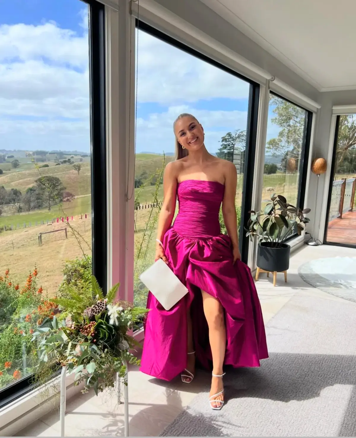 Aje Violette Bubble Hem Maxi Dress Deep Magenta Size AU 10 - Image 5