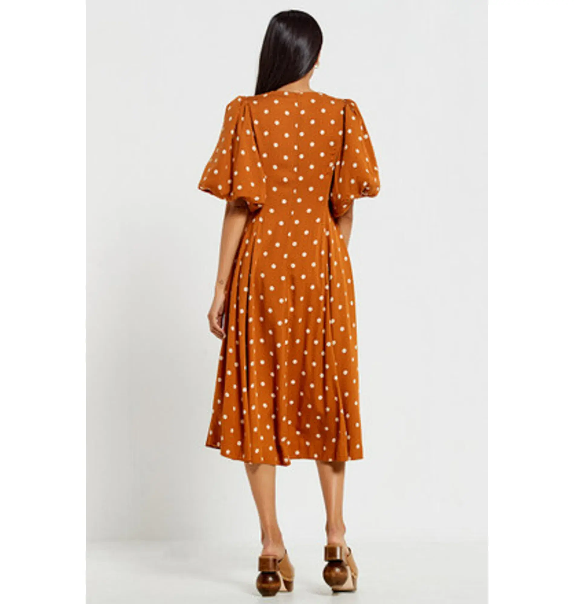 Bohemian Traders Panel Fit And Flared Midi Dress In Brown Dot Size AU 20 - Image 3