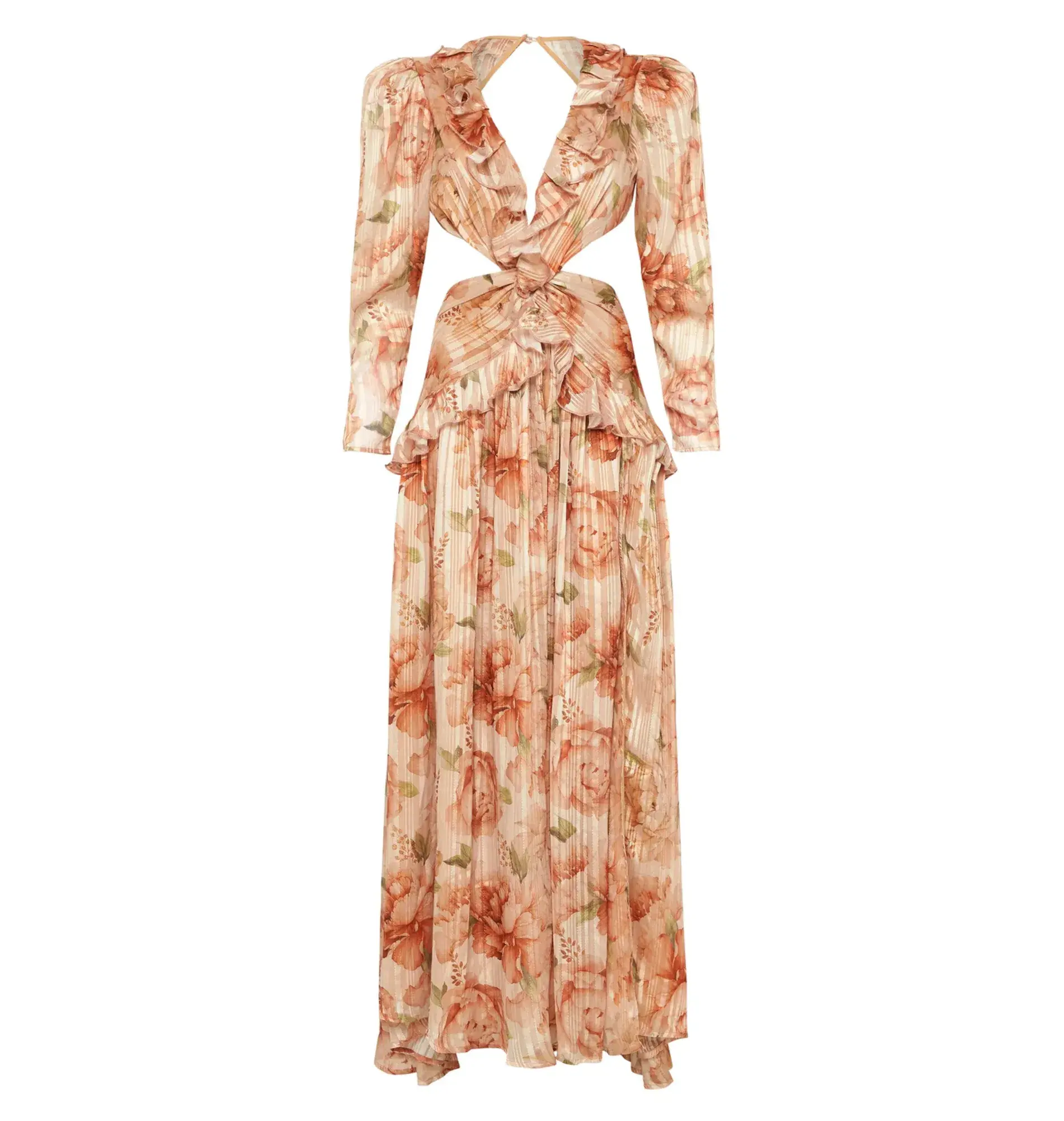 Sonya Moda Ruffle Cutout Maxi In Spiced Peonies Size AU 6 - Image 4