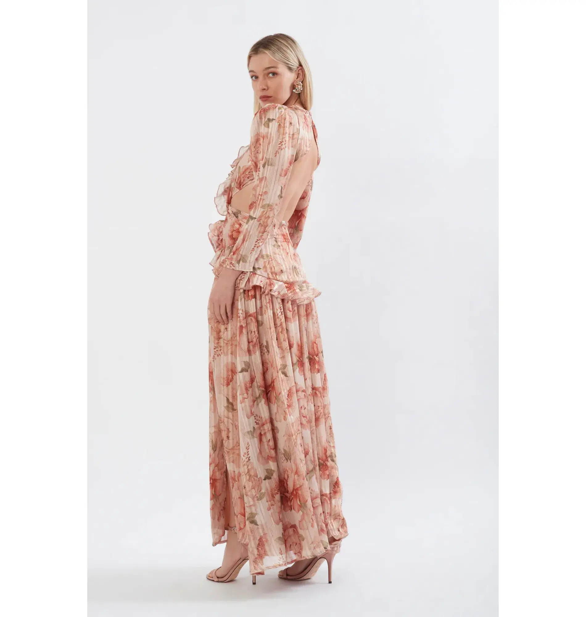 Sonya Moda Ruffle Cutout Maxi In Spiced Peonies Size AU 6 - Image 3