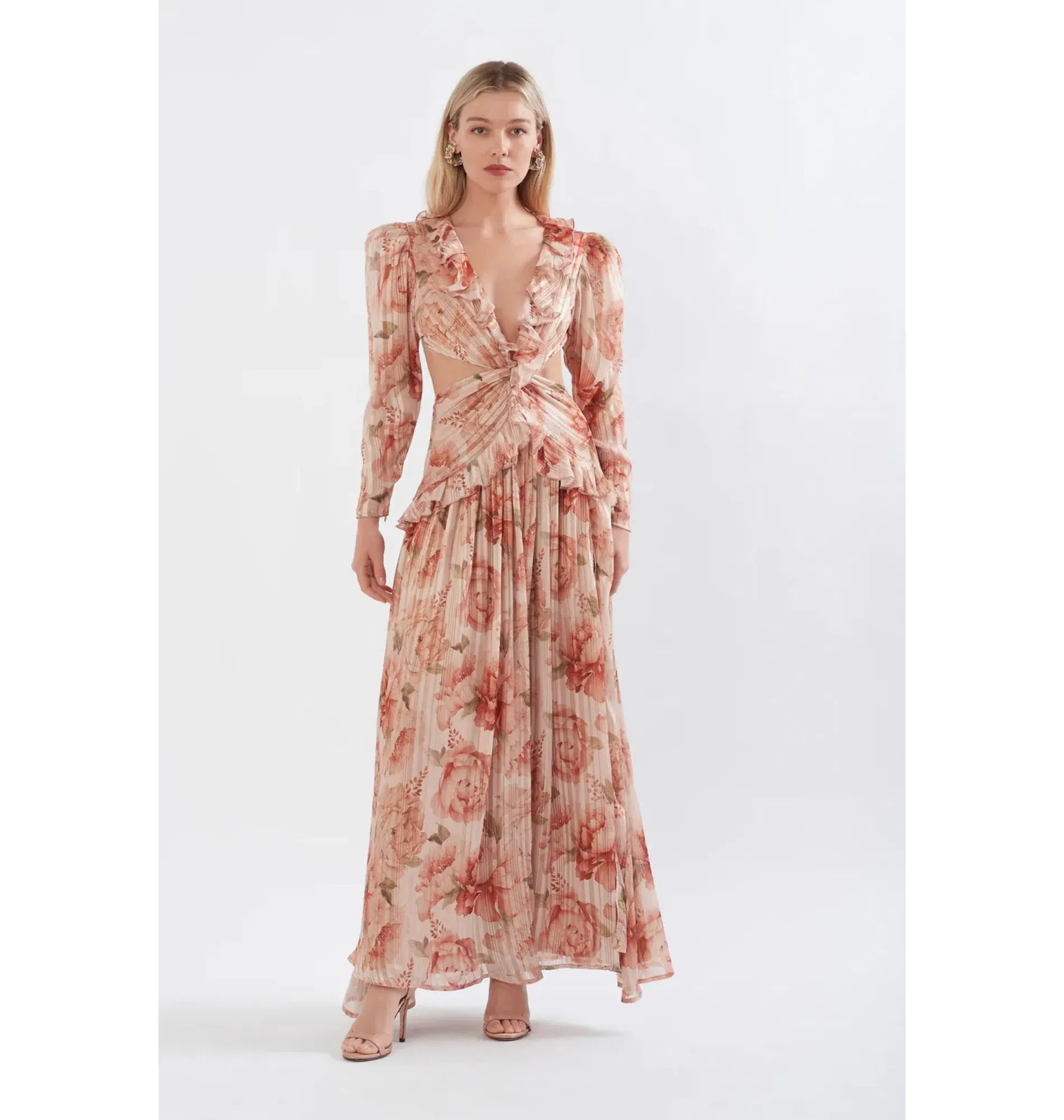 Sonya Moda Ruffle Cutout Maxi In Spiced Peonies Size AU 6 - Image 1