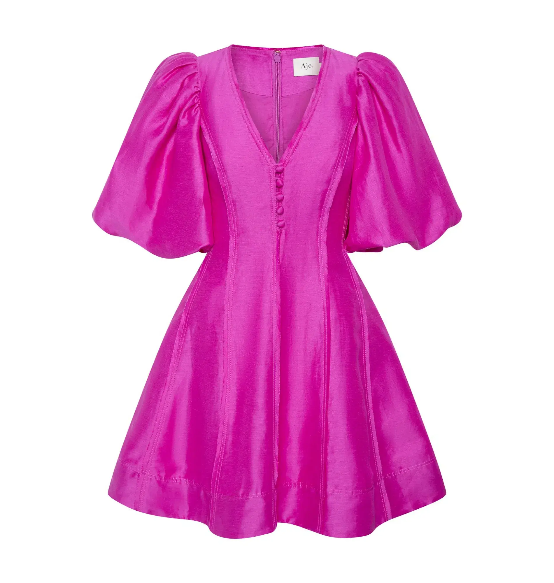 Aje Dusk Puff Sleeve Mini Dress Deep Magenta Size AU 10 - Image 4