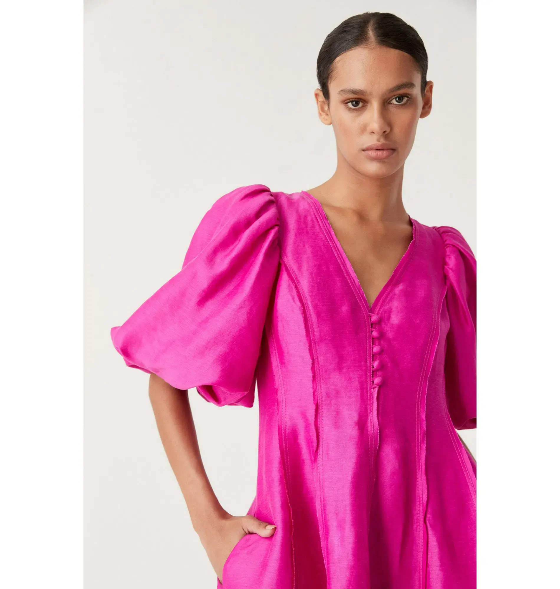 Aje Dusk Puff Sleeve Mini Dress Deep Magenta Size AU 10 - Image 2