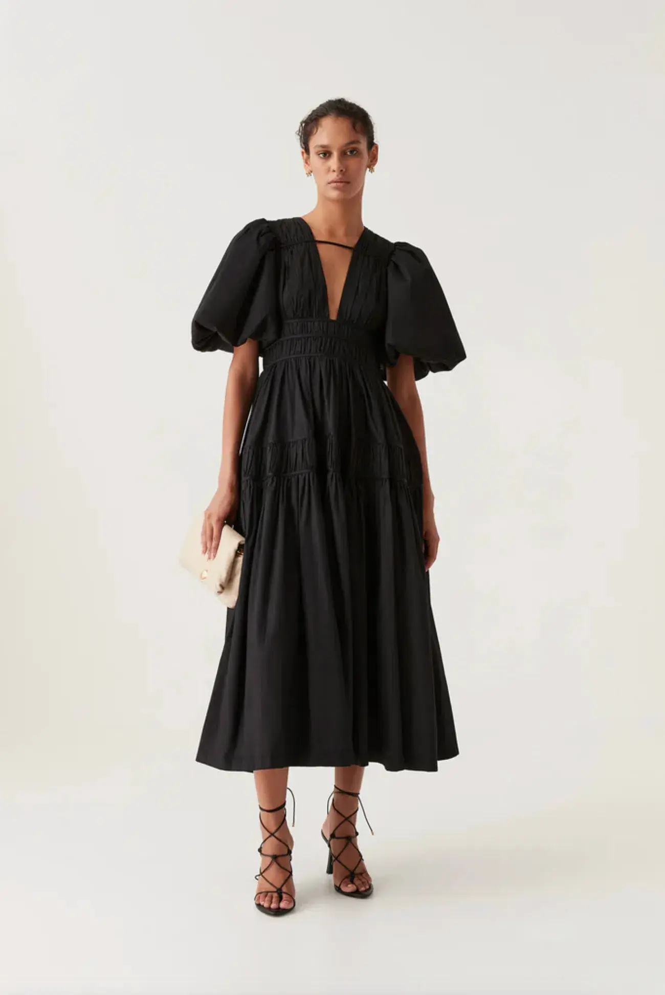 Aje Fallingwater Ruched Midi Dress Black Size 14 - Image 1