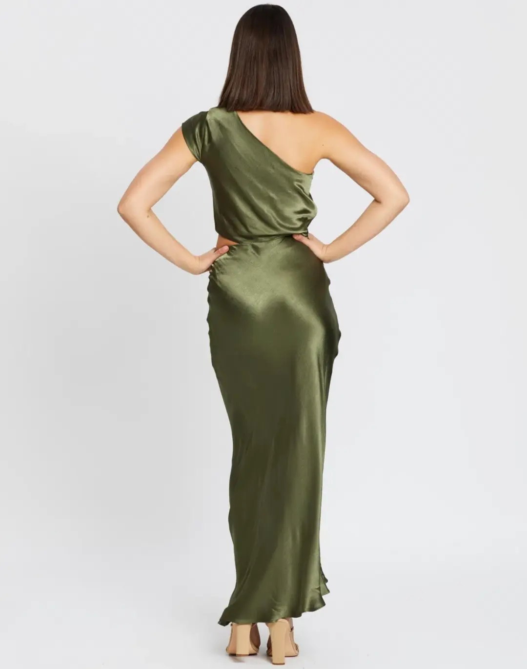 Bec & Bridge Delphine Asym Midi Dress Green Size 8 for rent on The Volte - main image