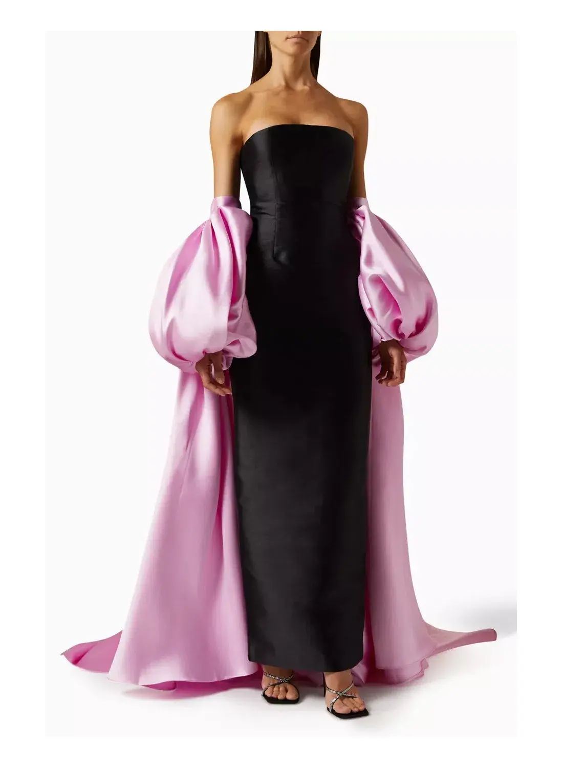 Solace London Pink Lea Puff Sleeve Maxi Dress Black Pink Size 10 - Image 1