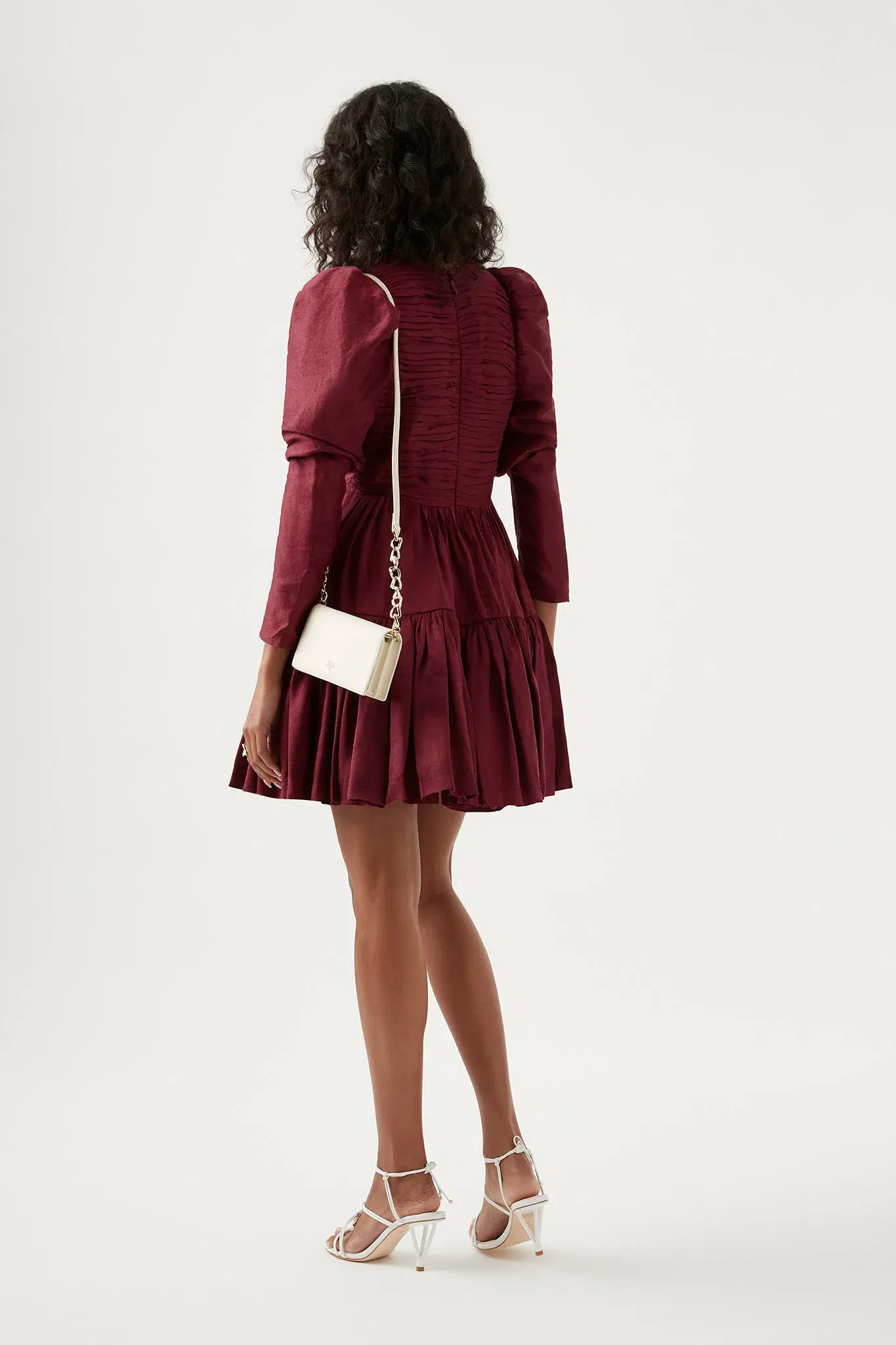 Aje Impasto Ruched Mini Dress Burgundy Size 8 - Image 3