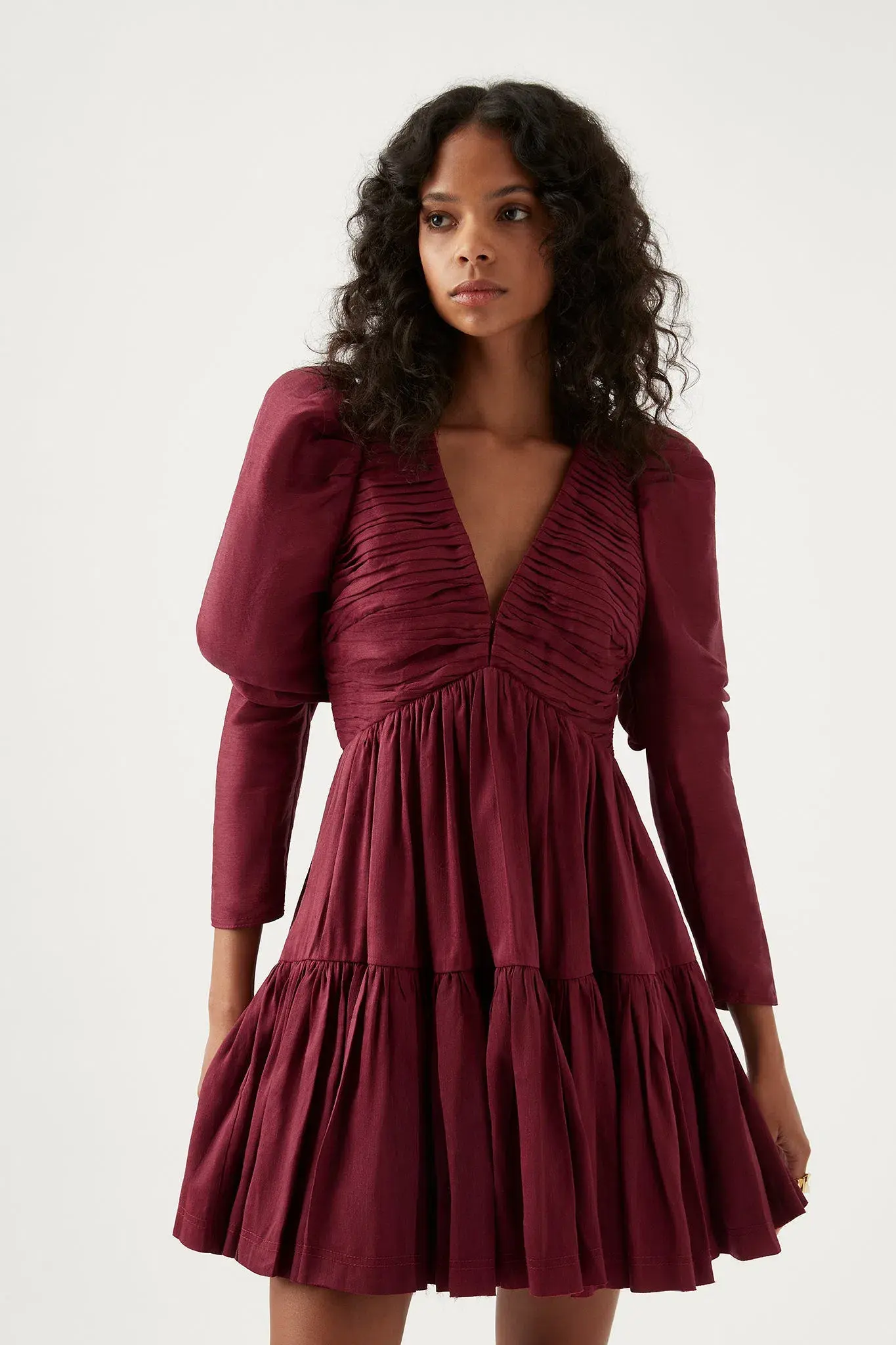 Aje Impasto Ruched Mini Dress Burgundy Size 8 - Image 2