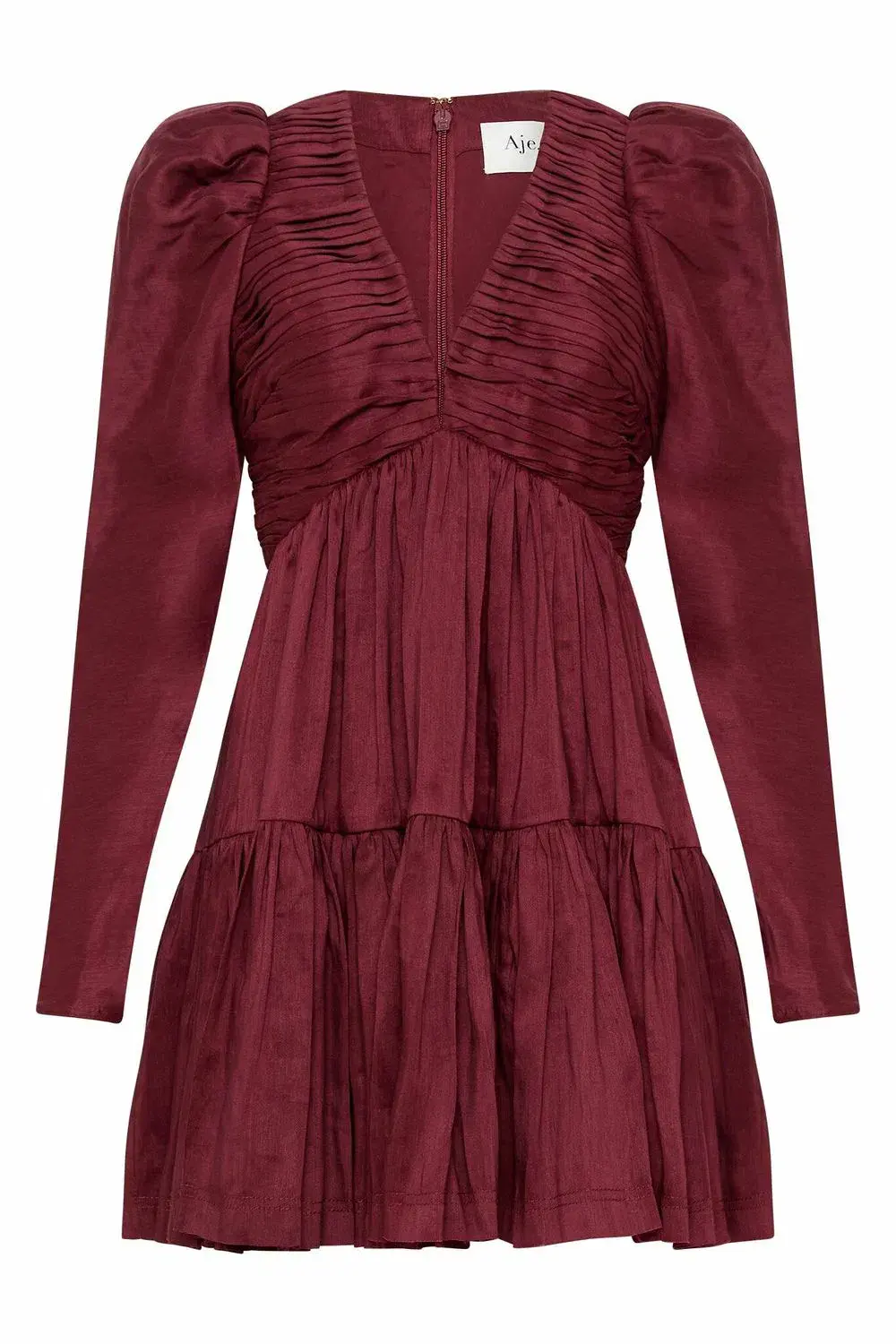 Aje Impasto Ruched Mini Dress Burgundy Size 8 - Image 4
