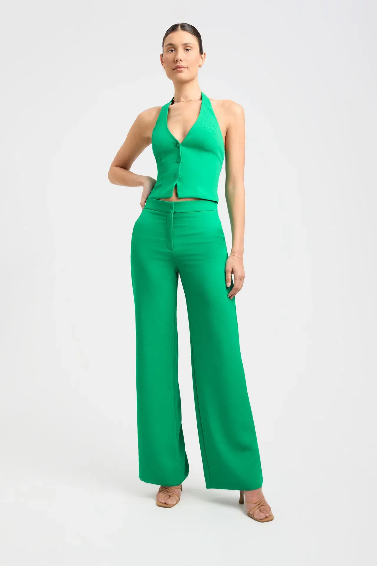 Kookai Oyster Vest Top Size 36 / AU 8 and Relaxed Pant Size 38 / AU 10 Set Green - Image 1