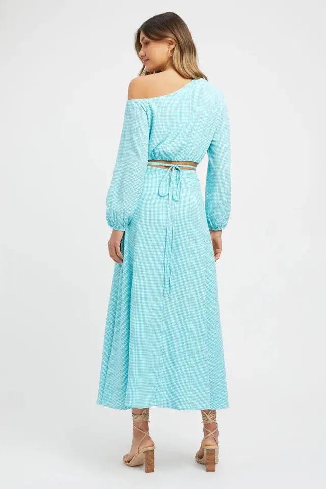 Kookai Brady Long Sleeve Top and Midi Skirt Set Aqua/White Size 36 / AU 8 - Image 3
