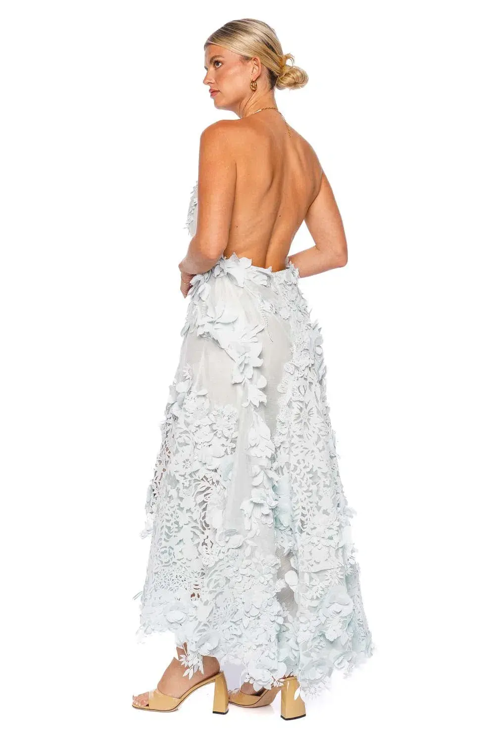 Zimmermann The Natura Lasercut Halter Dress in Mint Size 0 / AU 8  for rent on The Volte - main image