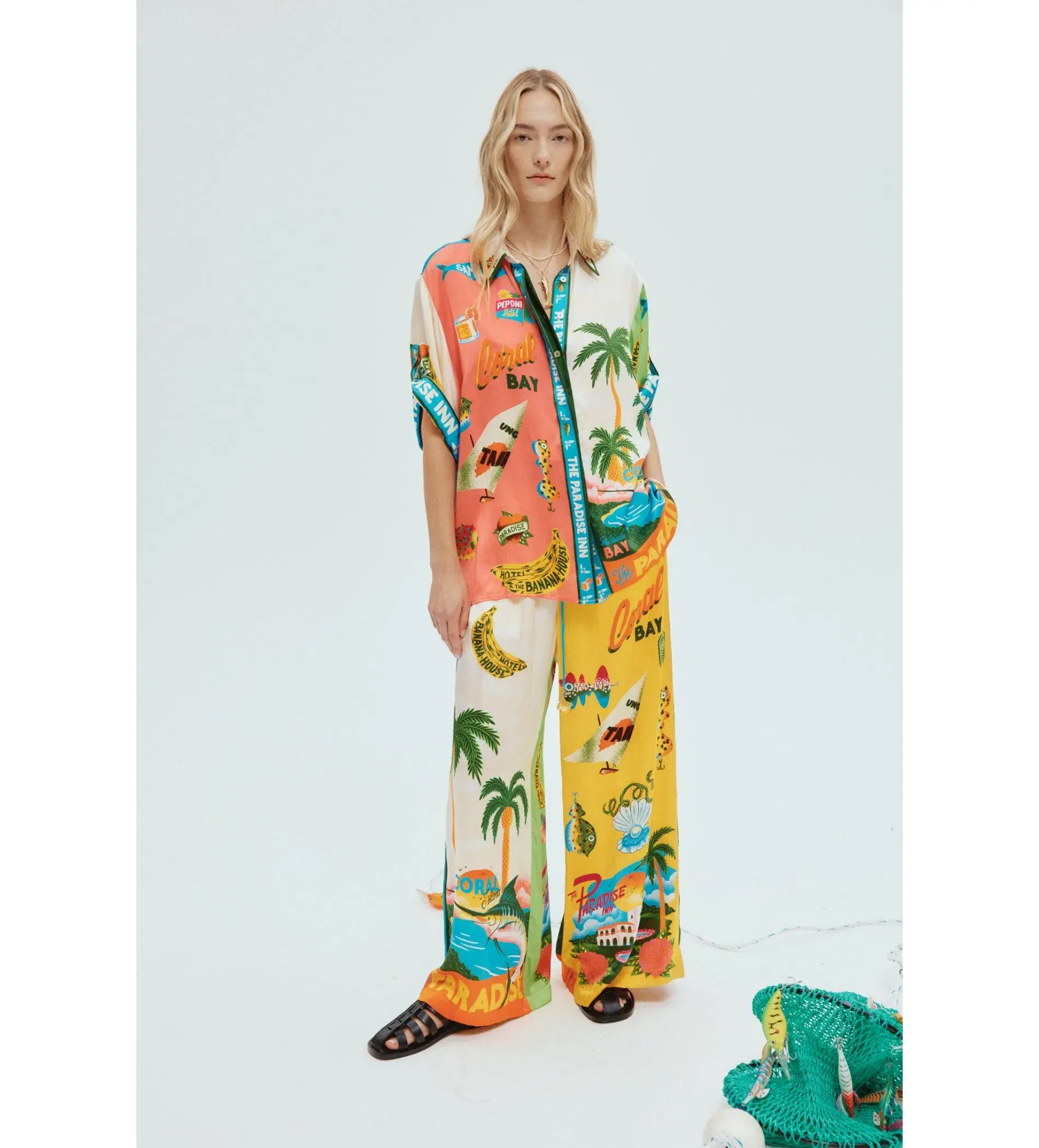 Alemais Paradiso Silk Shirt and Pant Set Multi Size 8  - Image 1