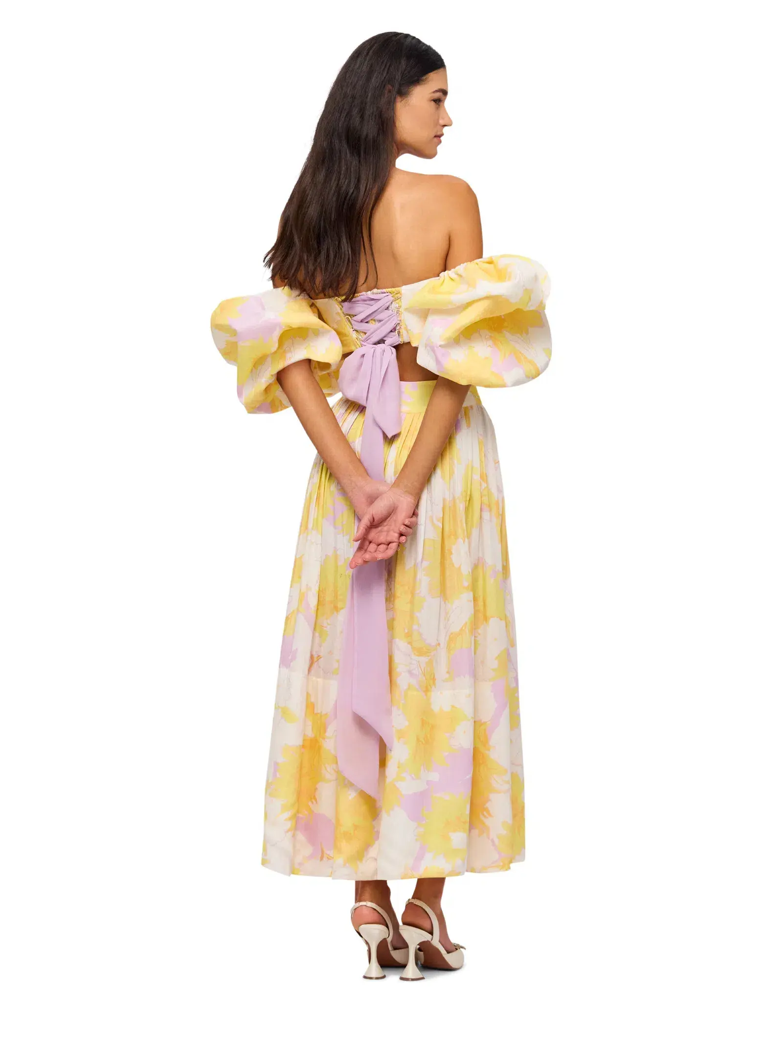 Leo Lin Simone Puff Top and Elina Pleated Midi Skirt Set Jasmine Print in Sun Size 8 - Image 5